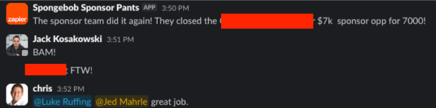 Sell Better $7K sponsorship deal closed (Slack alert)